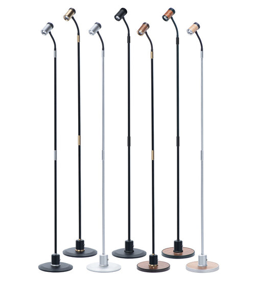 Range of LightBob™ LED task floor lights in various finishes, featuring adjustable necks and modern design, suitable for versatile lighting needs.