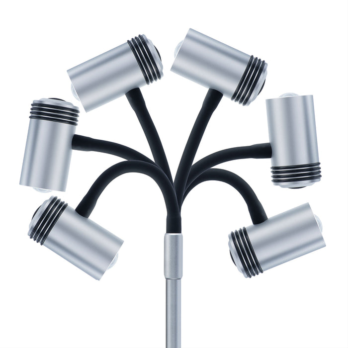 Adjustable metal spotlight with four brightness levels, 450 lumens max, and 200+ hours battery life for reading and crafts.
