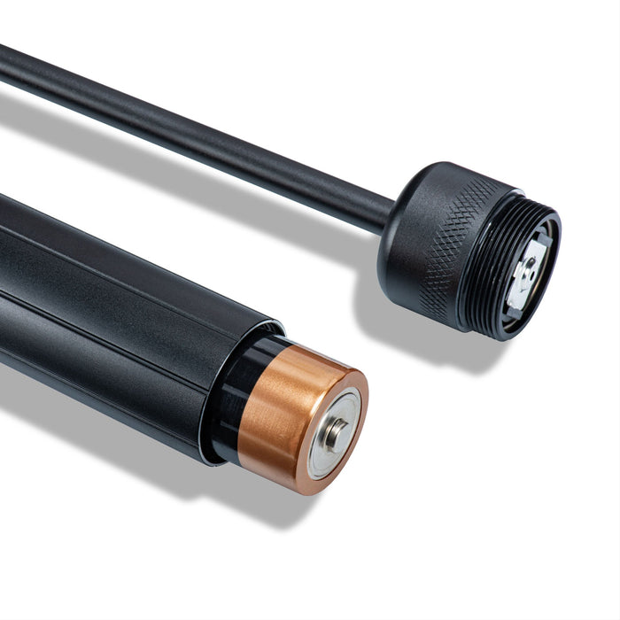 LightBob's battery end exposed, highlighting the device's sleek design and functional components.