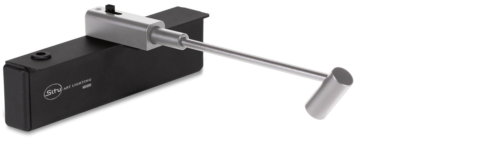 Modern silver Micro Series LED picture light, battery-operated and rechargeable, featuring an adjustable light head for tailored illumination, with three brightness settings and a high color accuracy index (93+ CRI).