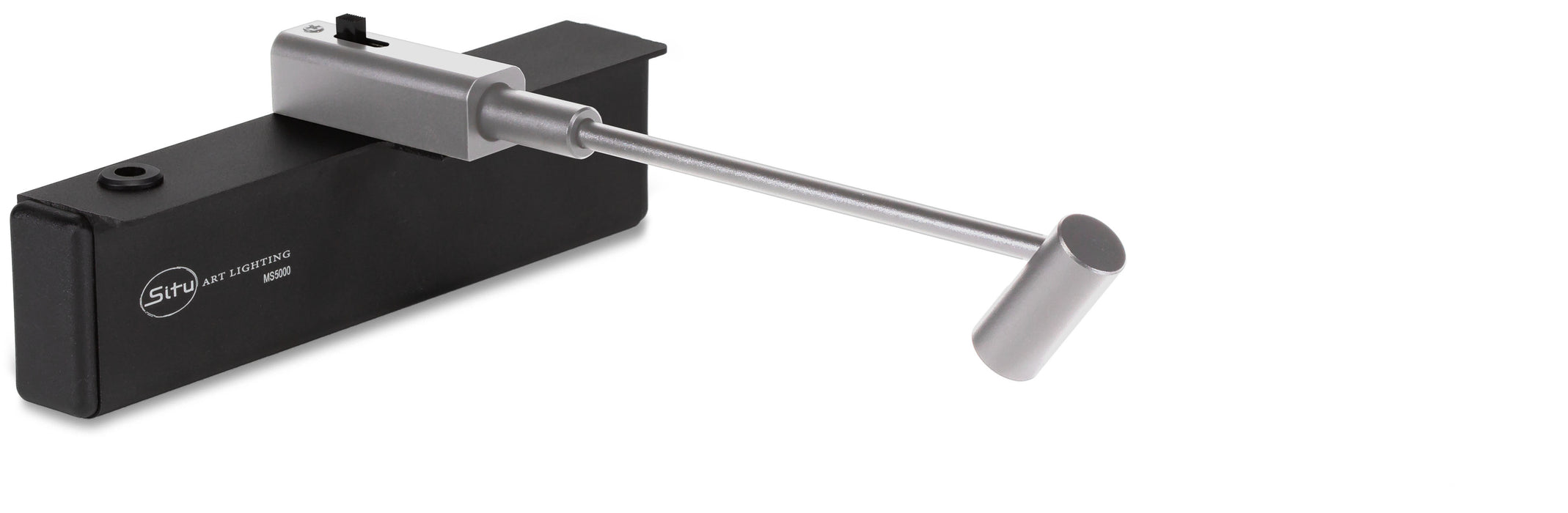 Modern silver Micro Series LED picture light, battery-operated and rechargeable, featuring an adjustable light head for tailored illumination, with three brightness settings and a high color accuracy index (93+ CRI).