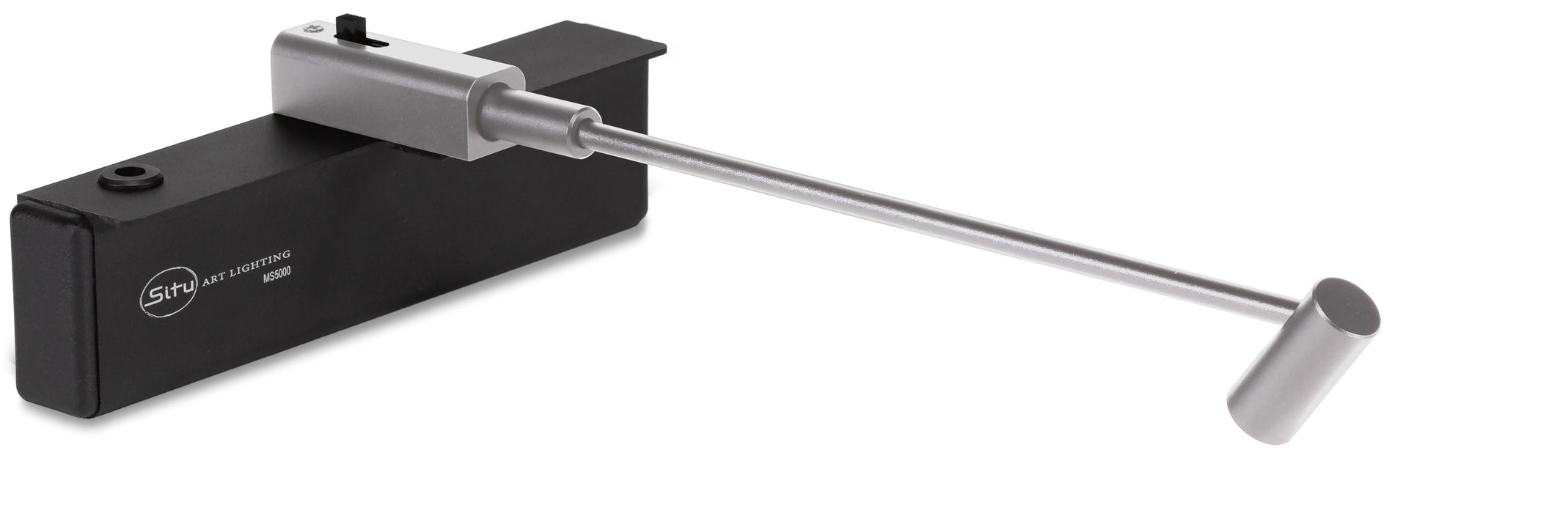 Silver Rechargeable Micro Series LED picture light, cordless with a small articulating head, engineered to rest atop artwork.