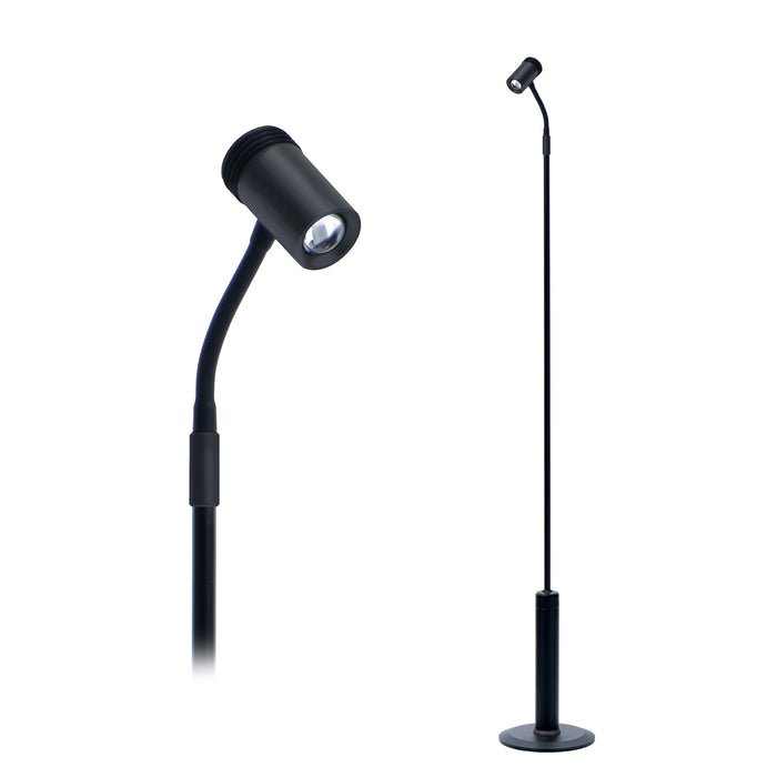 Black LightBob LED Floor Lamp showcasing both close-up and full-height design, sleek and adjustable