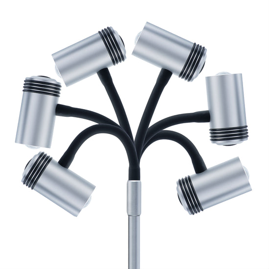 Adjustable metal spotlight with four brightness levels, 450 lumens max, and 200+ hours battery life for reading and crafts.