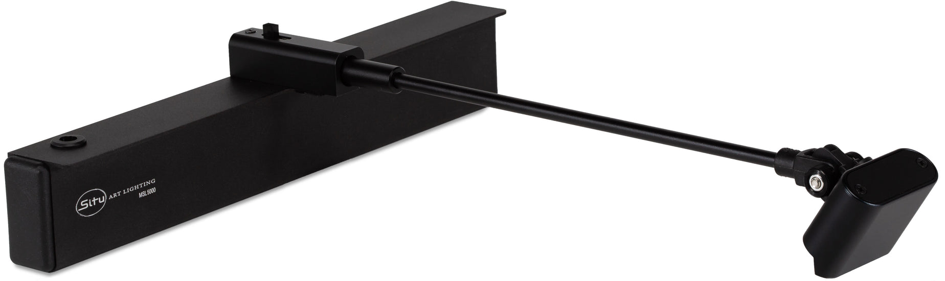 Rechargeable Micro Series LED art light in black, designed to sit atop artwork with adjustable brightness and a 5-hour shutoff, offering up to 45 hours of color-accurate lighting per charge.