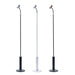 Set of three modern task floor lamps with adjustable gooseneck design, featuring black, silver, and brass finishes.